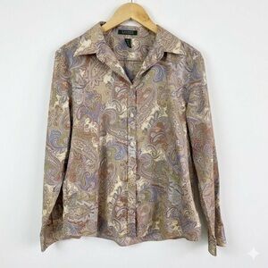 Lauren Ralph Lauren XL Paisley Cotton Button Down Shirt Lavender Sage Earthy